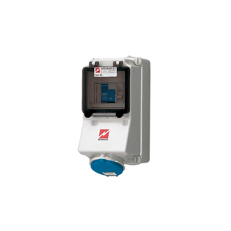 1 pcs - MENNEKES IP44 Blue Wall Mount 3P 25 ° Industrial Power Socket, Rated At 32A, 230 V