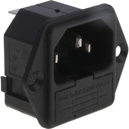 1 pcs - Bulgin C14 Panel Mount IEC Connector Male, 10A, 250 V, Fuse Size 5 x 20mm