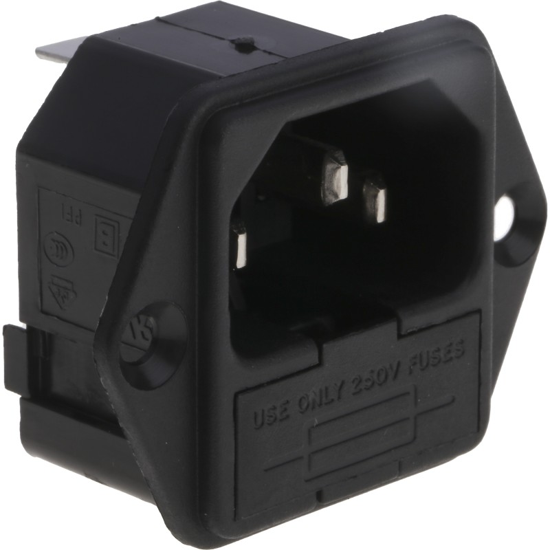 1 pcs - Bulgin C14 Panel Mount IEC Connector Male, 10A, 250 V, Fuse Size 5 x 20mm