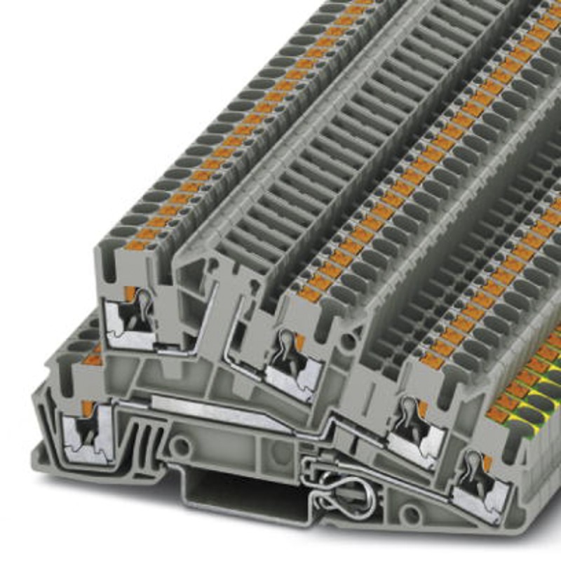 1 pcs - Phoenix Contact PTI 2.5-PE/L/TG Series Grey DIN Rail Terminal Block, 4mm², Triple-Level, Push In Termination
