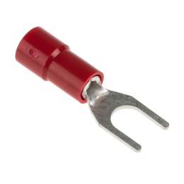 100 pcs - RS PRO Insulated Crimp Spade Connector, 0.5mm² to 1.5mm², 22AWG to 16AWG, 4.3mm Stud Size Vinyl, Red