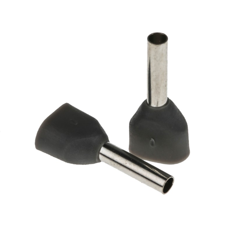 100 pcs - RS PRO Insulated Crimp Bootlace Ferrule, 8mm Pin Length, 1.8mm Pin Diameter, 2 x 0.75mm² Wire Size, Grey