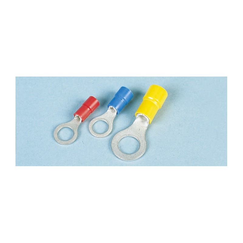 100 pcs - JST, FV Insulated Ring Terminal, 3mm Stud Size, 1mm² to 2.6mm² Wire Size, Blue