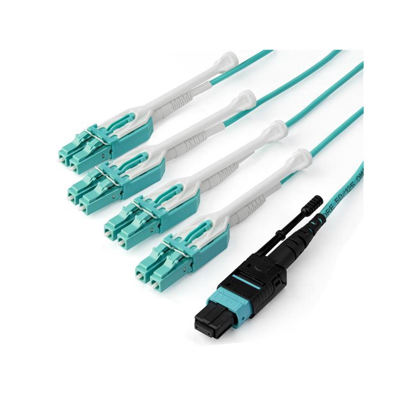 1 pcs - Startech MPO to LC Multi Mode OM3 Fibre Optic Cable, 50/125μm, Aqua, 3m