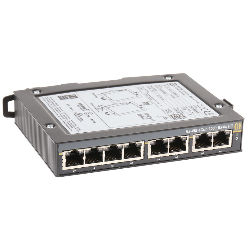 1 pcs - HARTING DIN Rail Mount Ethernet Switch, 8 RJ45 Ports, 10/100Mbit/s Transmission, 48V dc