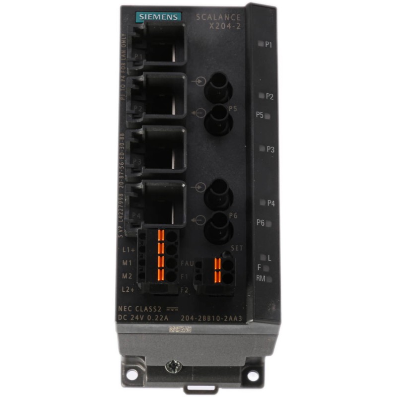 1 pcs - Siemens X204-2 Series DIN Rail, Wall Ethernet Switch, 4 RJ45 Ports, 10/100Mbit/s Transmission, 24V dc