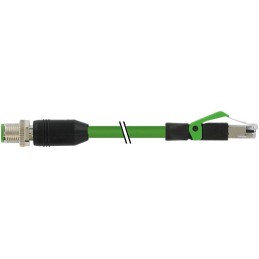1 pcs - Murrelektronik Limited Cat5 Straight Male M12 to Straight Male RJ45 Ethernet Cable, Green PUR Sheath, 15m, Flame