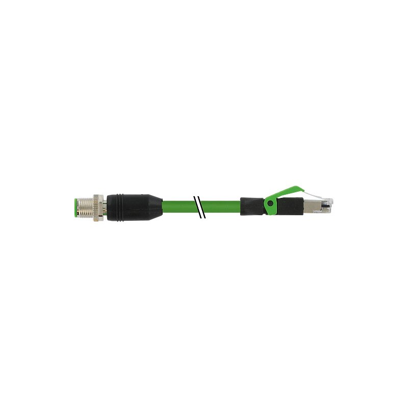 1 pcs - Murrelektronik Limited Cat5 Straight Male M12 to Straight Male RJ45 Ethernet Cable, Green PUR Sheath, 15m, Flame