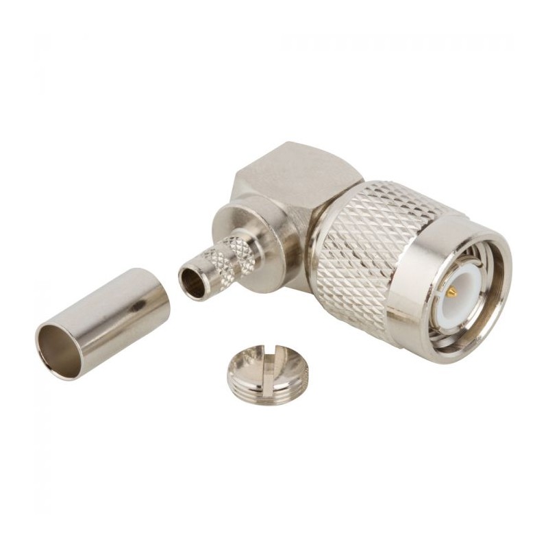 1 pcs - Amphenol RF Plug Cable Mount TNC Connector, Crimp Termination, Right Angle Body