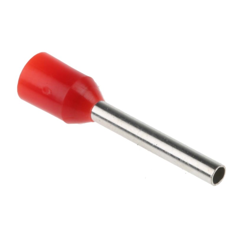 100 pcs - RS PRO Insulated Crimp Bootlace Ferrule, 12mm Pin Length, 1.7mm Pin Diameter, 1mm² Wire Size, Red