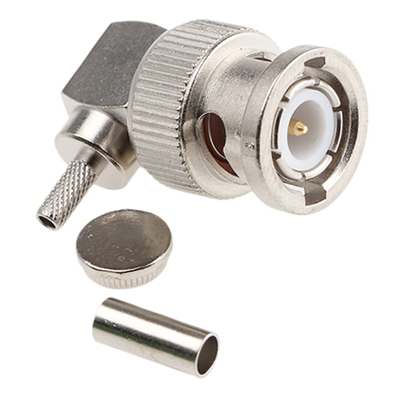 1 pcs - Telegartner, Plug Cable Mount BNC Connector, 50Ω, Crimp Termination, Right Angle Body
