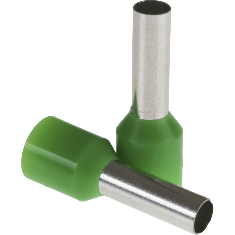 100 pcs - RS PRO Insulated Crimp Bootlace Ferrule, 12mm Pin Length, 3.9mm Pin Diameter, 6mm² Wire Size, Green