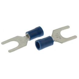 100 pcs - RS PRO Insulated Crimp Spade Connector, 1.5mm² to 2.5mm², 16AWG to 14AWG, M6 Stud Size Vinyl, Blue