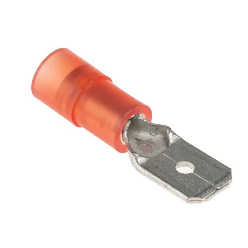 100 pcs - RS PRO Red Insulated Male Spade Connector, 0.8 x 6.35mm Tab Size, 0.5mm² to 1.5mm²