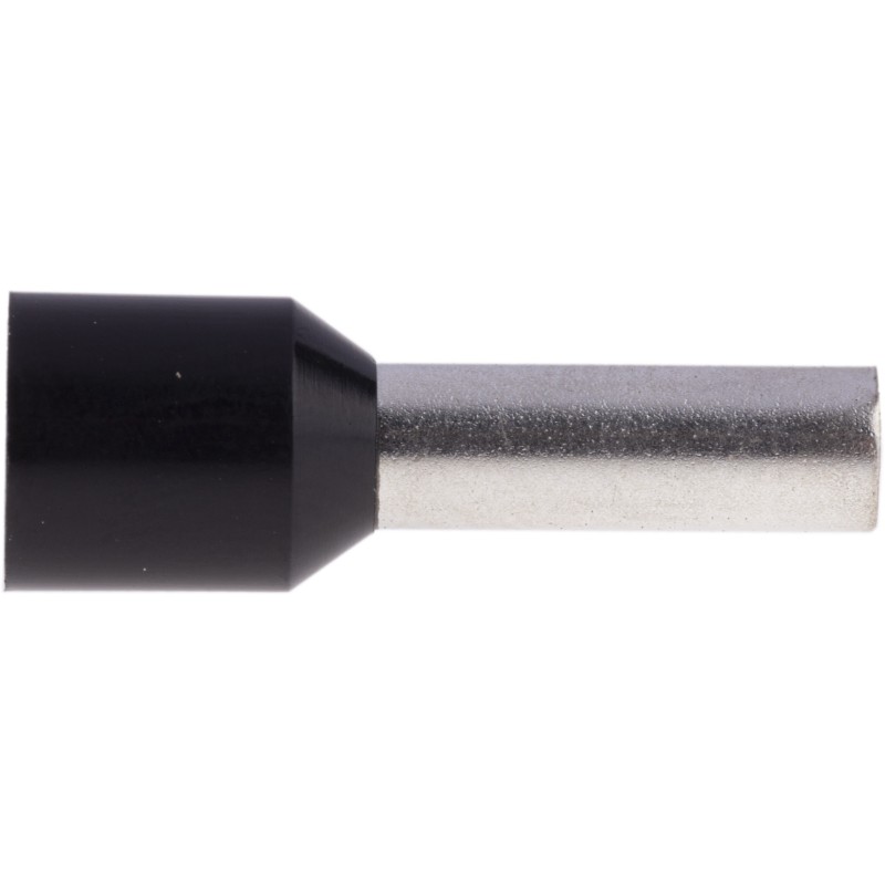 100 pcs - RS PRO Insulated Crimp Bootlace Ferrule, 12mm Pin Length, 3.9mm Pin Diameter, 6mm² Wire Size, Black