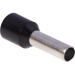 100 pcs - RS PRO Insulated Crimp Bootlace Ferrule, 12mm Pin Length, 3.9mm Pin Diameter, 6mm² Wire Size, Black