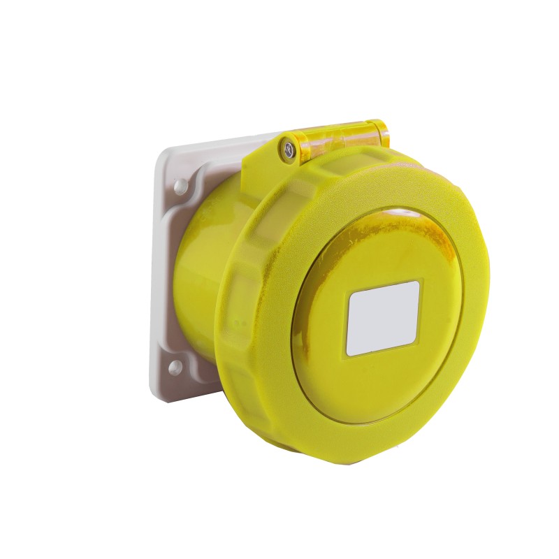 1 pcs - RS PRO IP67 Yellow Panel Mount 2P + E Industrial Power Socket, Rated At 16A, 100 - 130 V