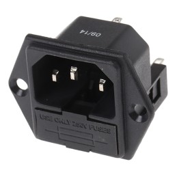 1 pcs - RS PRO C14 Panel Mount IEC Connector Male, 10A, 250 V, Fuse Size 5 x 20mm