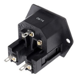 1 pcs - RS PRO C14 Panel Mount IEC Connector Male, 10A, 250 V, Fuse Size 5 x 20mm