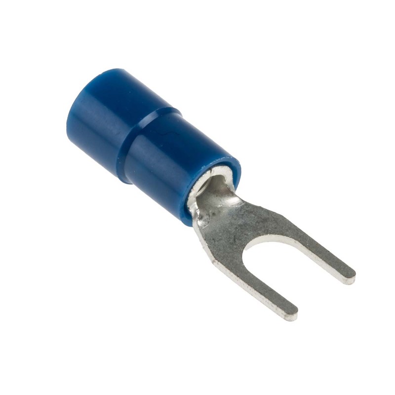 100 pcs - RS PRO Insulated Crimp Spade Connector, 1.5mm² to 2.5mm², 16AWG to 14AWG, 4.3mm Stud Size Vinyl, Blue