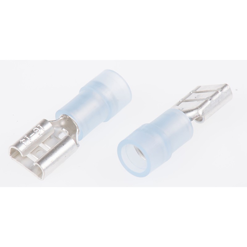 100 pcs - RS PRO Blue Insulated Female Spade Connector, Receptacle, 6.35 x 0.8mm Tab Size, 1.5mm² to 2.5mm²