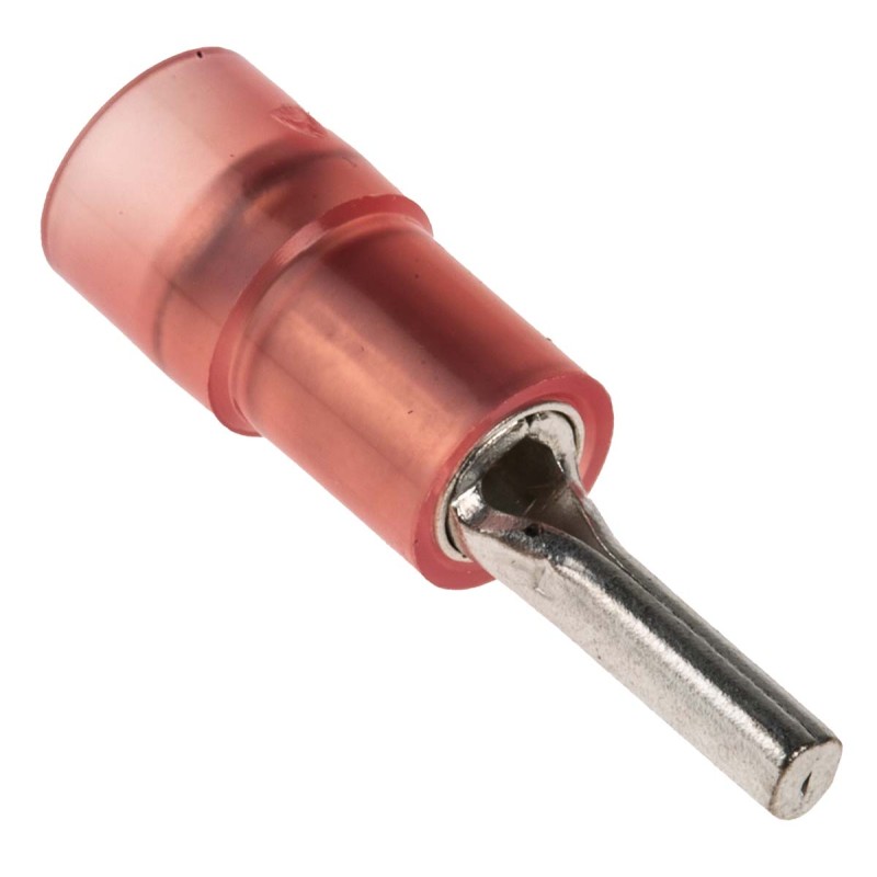 100 pcs - RS PRO Insulated, Tin Crimp Pin Connector, 0.5mm² to 1.5mm², 22AWG to 16AWG, 1.9mm Pin Diameter, 9mm Pin Length, Red
