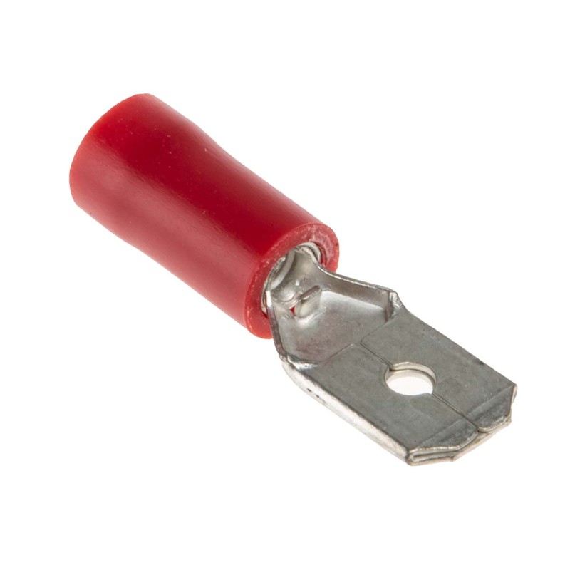 100 pcs - RS PRO Red Insulated Male Spade Connector, Tab, 6.35 x 0.8mm Tab Size, 0.5mm² to 1.5mm²