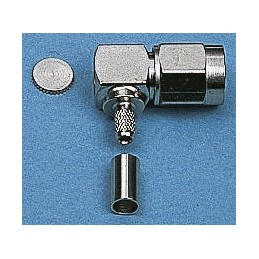 1 pcs - Telegartner, Plug Cable Mount SMA Connector, 50Ω, Crimp Termination, Right Angle Body