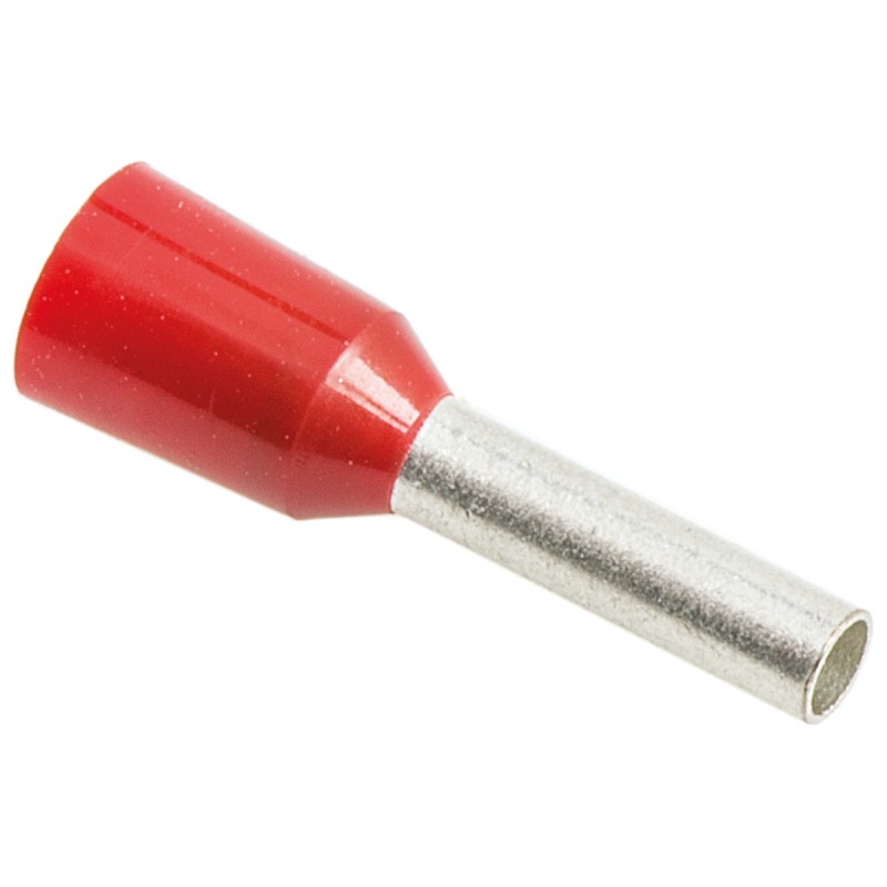 100 pcs - JST, GTR Insulated Crimp Bootlace Ferrule, 8mm Pin Length, 1.7mm Pin Diameter, 1.5mm² Wire Size, Red