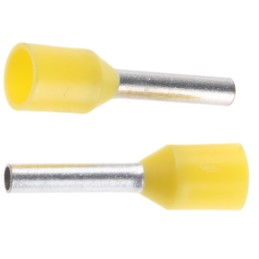 100 pcs - JST, GTR Insulated Crimp Bootlace Ferrule, 8mm Pin Length, 1.4mm Pin Diameter, 1mm² Wire Size, Yellow