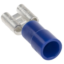 100 pcs - RS PRO Blue Insulated Female Spade Connector, Receptacle, 6.35 x 0.8mm Tab Size, 1.5mm² to 2.5mm²