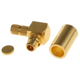1 pcs - Huber+Suhner, Plug Cable Mount MMCX Connector, 50Ω, Solder Termination, Right Angle Body