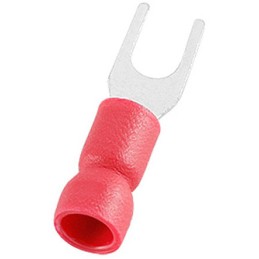 100 pcs - RS PRO Insulated Crimp Spade Connector, 0.5mm² to 1.5mm², 22AWG to 16AWG, M3.7 (6) Stud Size Vinyl, Red