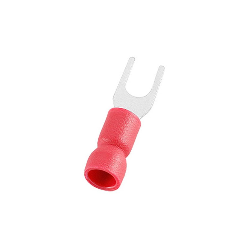 100 pcs - RS PRO Insulated Crimp Spade Connector, 0.5mm² to 1.5mm², 22AWG to 16AWG, M3.7 (6) Stud Size Vinyl, Red
