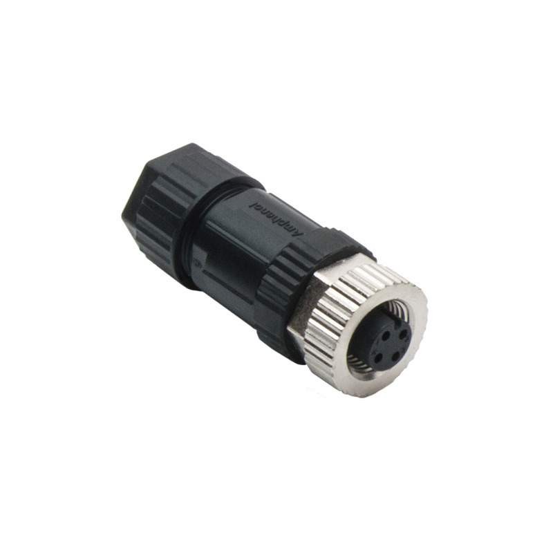 1 pcs - Amphenol Circular Connector, 4 Contacts, Cable Mount, M12 Connector, Socket, Female, IP67, M Series