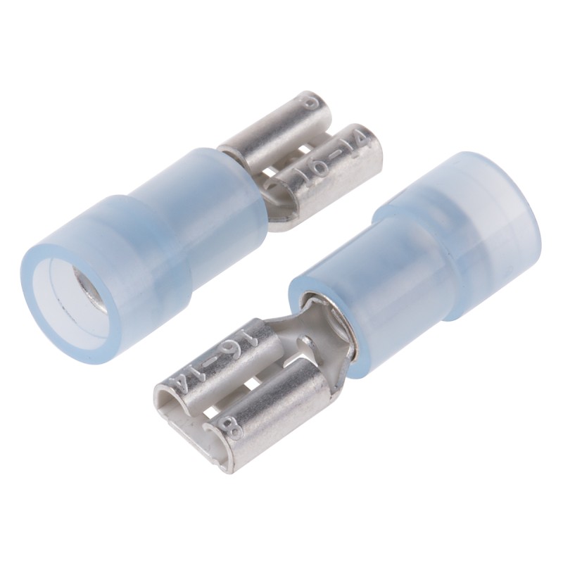 100 pcs - RS PRO Blue Insulated Female Spade Connector, Receptacle, 4.75 x 0.8mm Tab Size, 1.5mm² to 2.5mm²