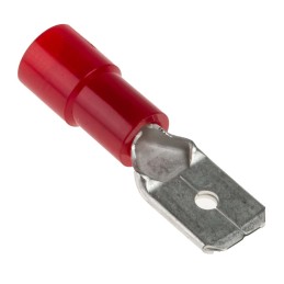 100 pcs - RS PRO Red Insulated Male Spade Connector, Tab, 0.8 x 6.35mm Tab Size, 0.5mm² to 1.5mm²