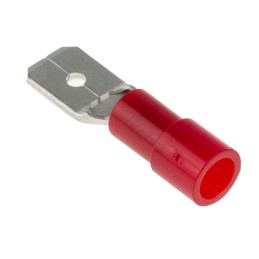 100 pcs - RS PRO Red Insulated Male Spade Connector, Tab, 0.8 x 6.35mm Tab Size, 0.5mm² to 1.5mm²