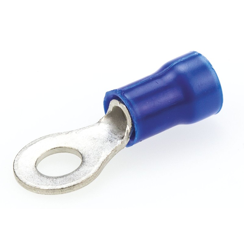 100 pcs - TE Connectivity, PLASTI-GRIP Insulated Crimp Ring Terminal, M4 Stud Size, 1mm² to 2.6mm² Wire Size, Blue