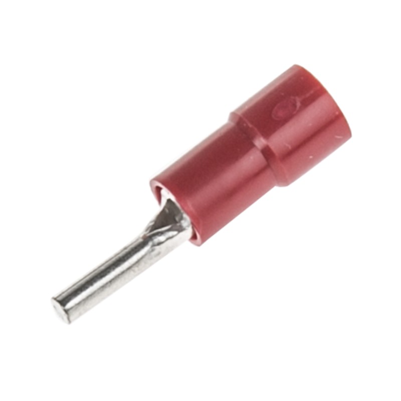 100 pcs - RS PRO Insulated, Tin Crimp Pin Connector, 0.5mm² to 1.5mm², 22AWG to 16AWG, 1.9mm Pin Diameter, 9mm Pin Length, Red