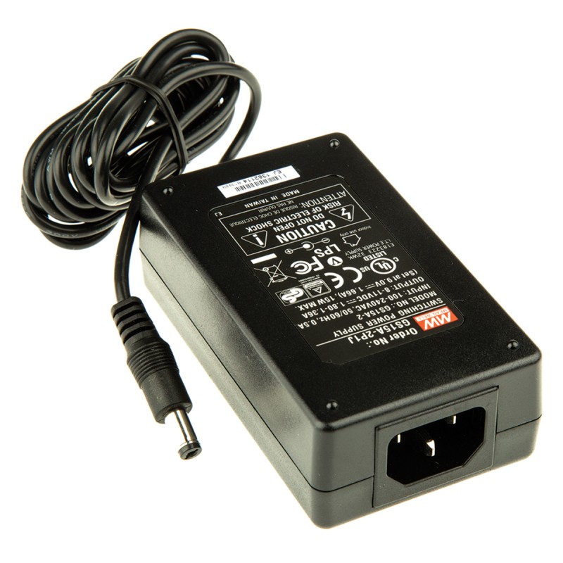 1 pcs - MEAN WELL Power Brick AC/DC Adapter 9V dc Output, 1.66A Output