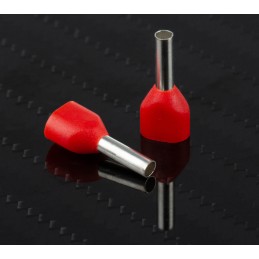 100 pcs - RS PRO Insulated Crimp Bootlace Ferrule, 8mm Pin Length, 2.4mm Pin Diameter, 2 x 1mm² Wire Size, Red