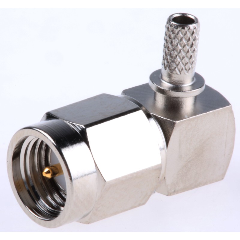 1 pcs - Telegartner, Plug Cable Mount SMA Connector, 50Ω, Crimp Termination, Right Angle Body