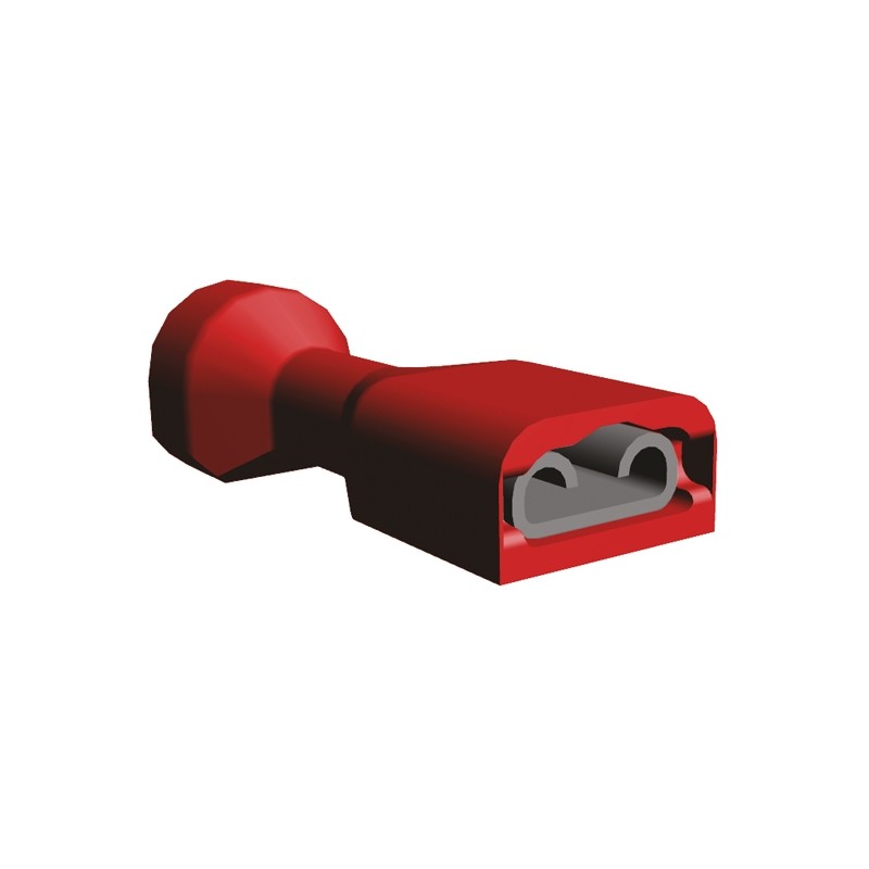 100 pcs - TE Connectivity Ultra-Fast .187 Red Insulated Female Spade Connector, Receptacle, 2.79 x 0.81mm Tab Size, 0.3mm² to