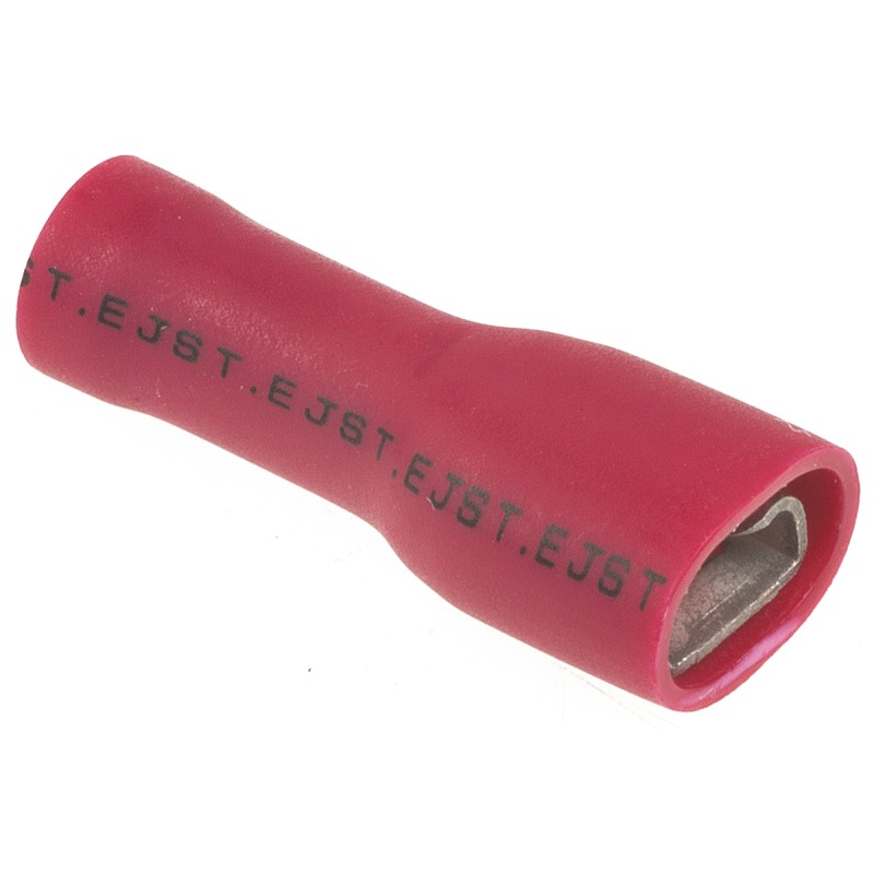 100 pcs - JST FLVDDF Red Insulated Female Spade Connector, Receptacle, 4.75 x 0.8mm Tab Size, 0.25mm² to 1.65mm²