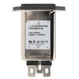 1 pcs - Schaffner 6A, 250 V ac Male Panel Mount IEC Inlet Filter FN9260B-6-06, Faston 2 Fuse