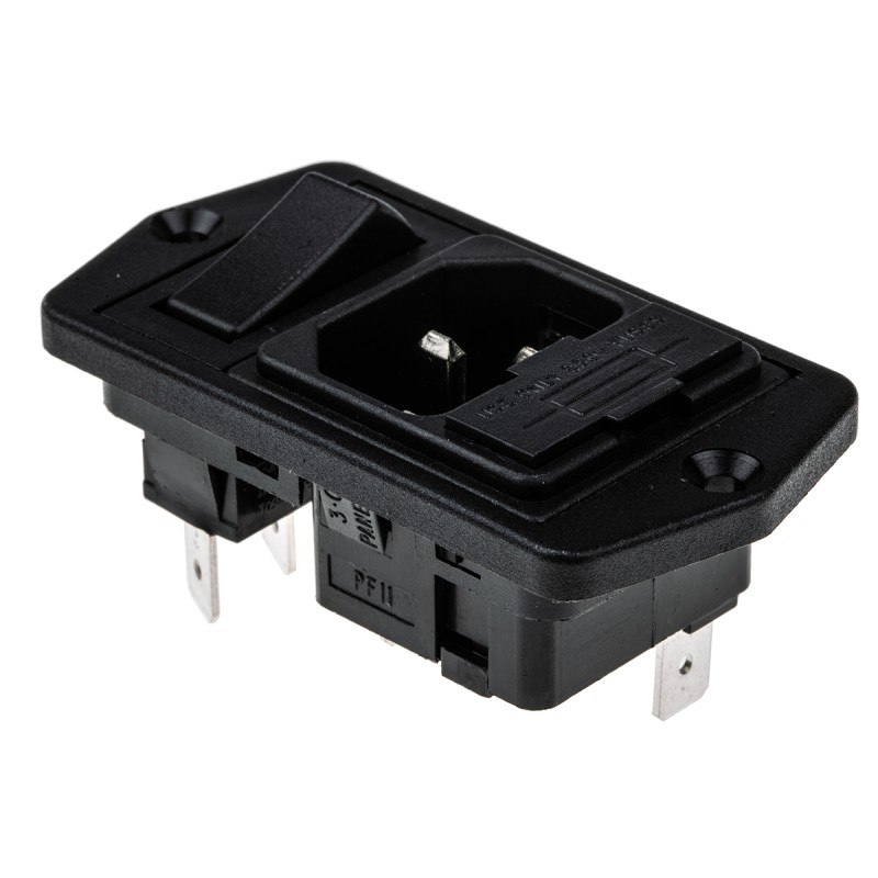 1 pcs - Bulgin C14 Panel Mount IEC Connector Male, 10A, 250 V, Fuse Size 5 x 20mm