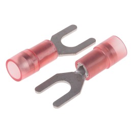 100 pcs - RS PRO Insulated Crimp Spade Connector, 0.5mm² to 1.5mm², 22AWG to 16AWG, M4.5 (8) Stud Size Nylon, Red