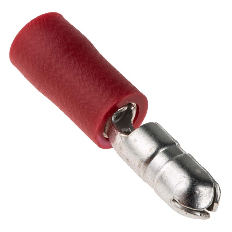 100 pcs - RS PRO Insulated Male Crimp Bullet Connector, 0.5mm² to 1.5mm², 22AWG to 16AWG, 4mm Bullet diameter, Red