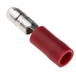 100 pcs - RS PRO Insulated Male Crimp Bullet Connector, 0.5mm² to 1.5mm², 22AWG to 16AWG, 4mm Bullet diameter, Red